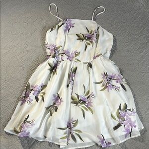 Trac White and Cream Mini Sundress with Spaghetti Straps